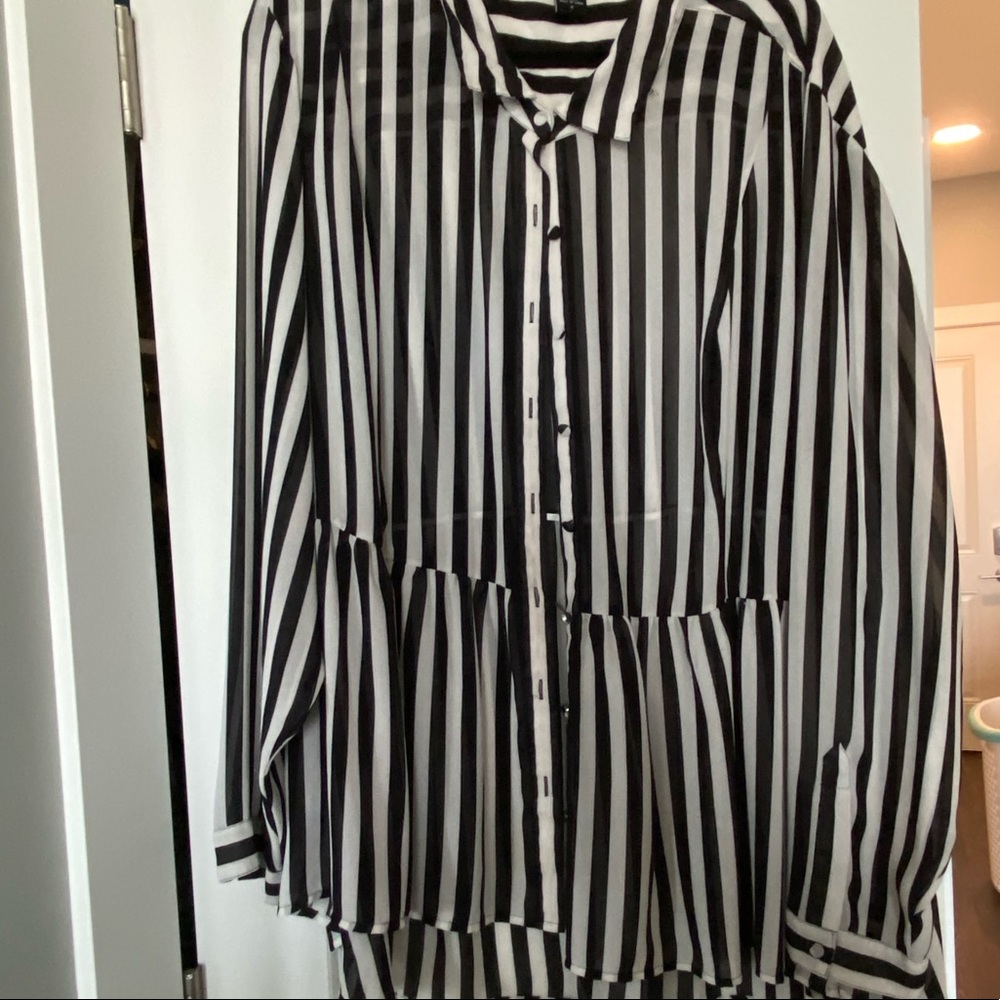 Striped peplum hi-lo blouse